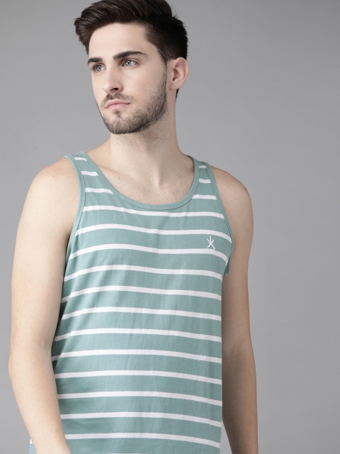 

Roadster Men Blue & White Pure Cotton Striped T-shirt