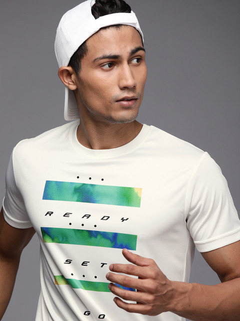 

WROGN ACTIVE Men White & Blue Printed Slim Fit T-shirt