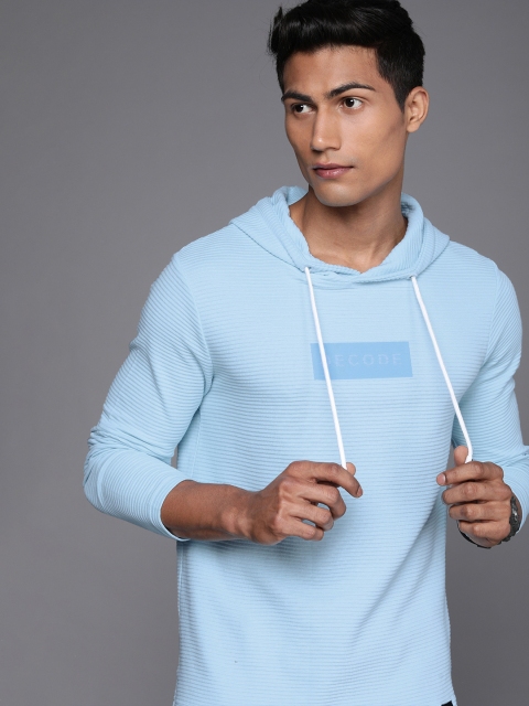 

WROGN Men Blue Slim Fit Full Sleeved Pure Cotton Hood T-shirt