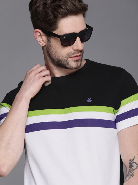 

WROGN Men Black White Colourblocked Slim Fit Pure Cotton T-shirt