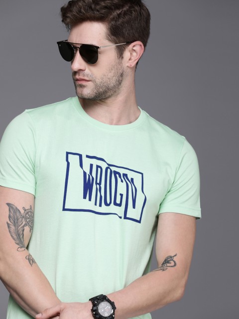 

WROGN Men Sea Green Brand Logo Printed Slim Fit T-shirt