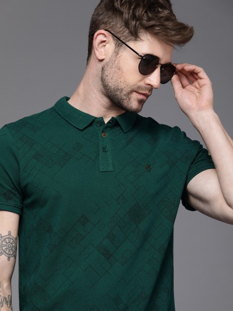 

WROGN Men Green & Black Printed Polo Collar Slim Fit T-shirt