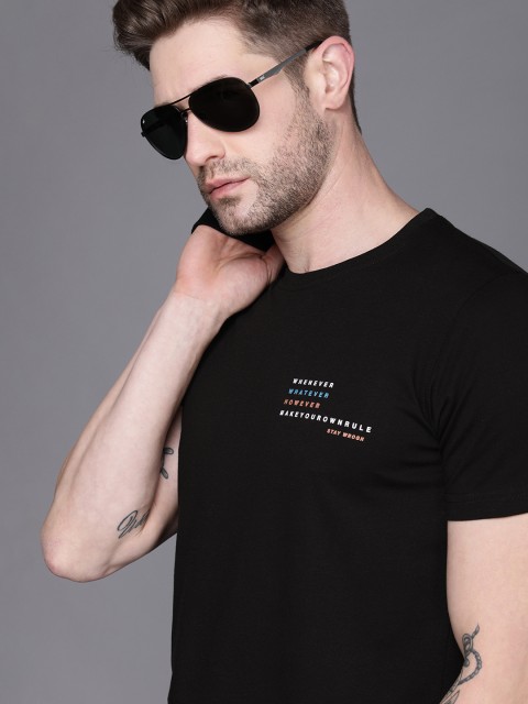 

WROGN Men Black Slim Fit Typography Printed T-shirt