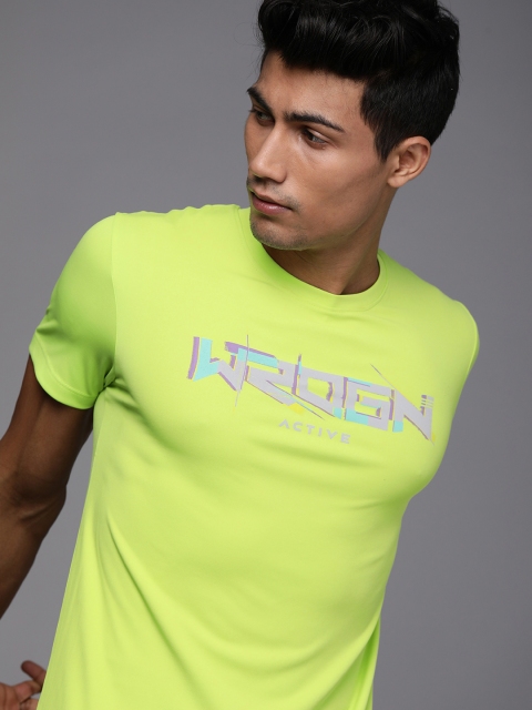 

WROGN ACTIVE Men Lime Green Brand Logo Striped Slim Fit T-shirt