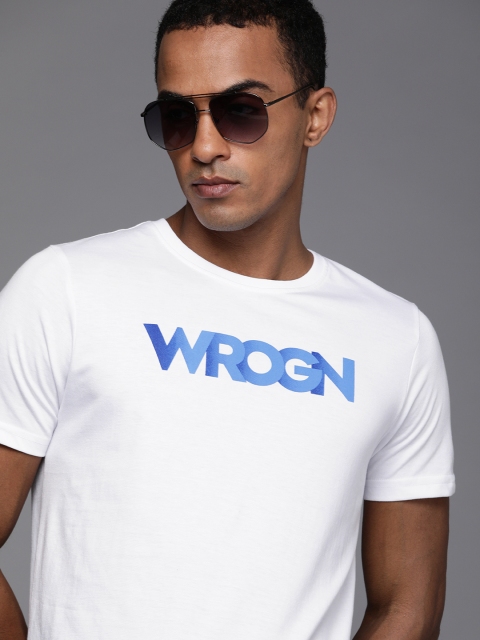 

WROGN Men White Brand Logo Printed Slim Fit T-shirt