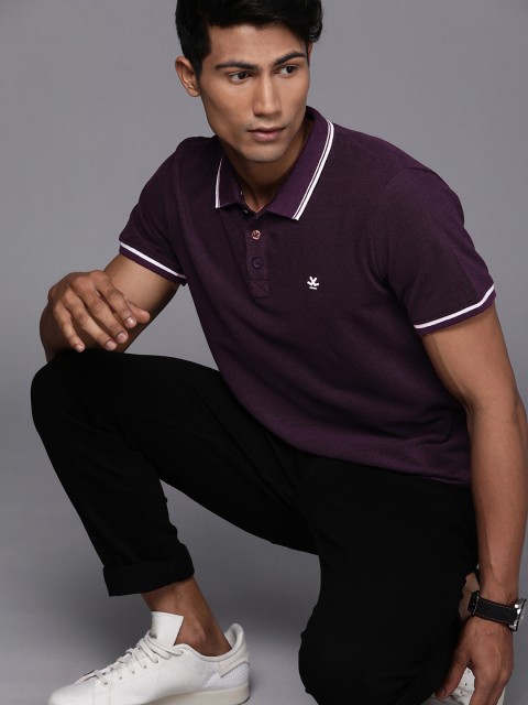 

WROGN Men Purple Polo Collar Slim Fit Pure Cotton T-shirt