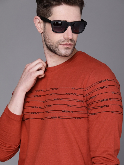 

WROGN Men Rust Orange Typography Printed T-shirt
