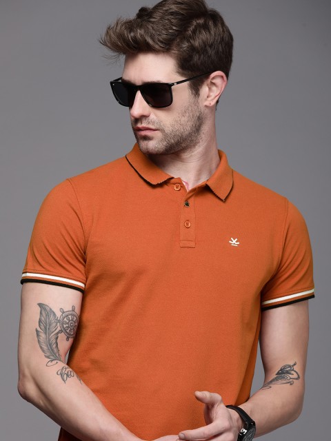 

WROGN Men Rust Orange Solid Slim Fit Polo Collar T-shirt