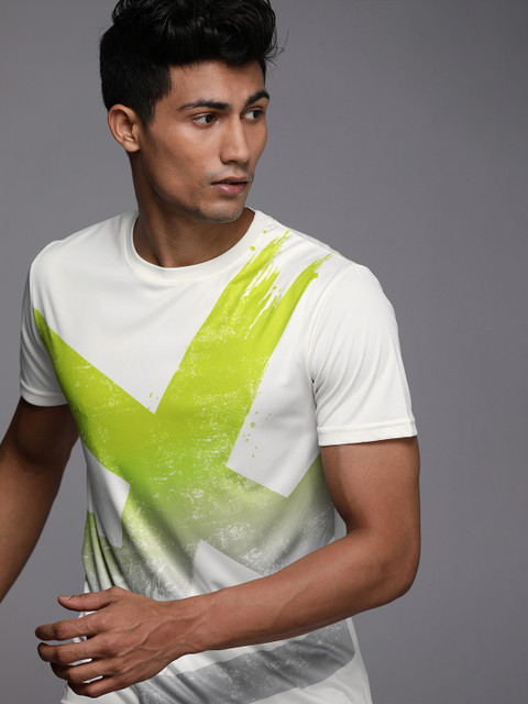 

WROGN ACTIVE Men White & Green Brand Logo Printed Slim Fit T-shirt