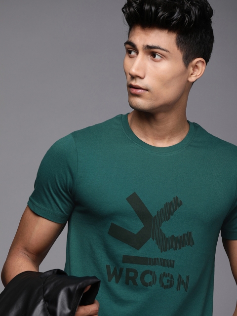

WROGN Men Green Brand Logo Printed T-shirt