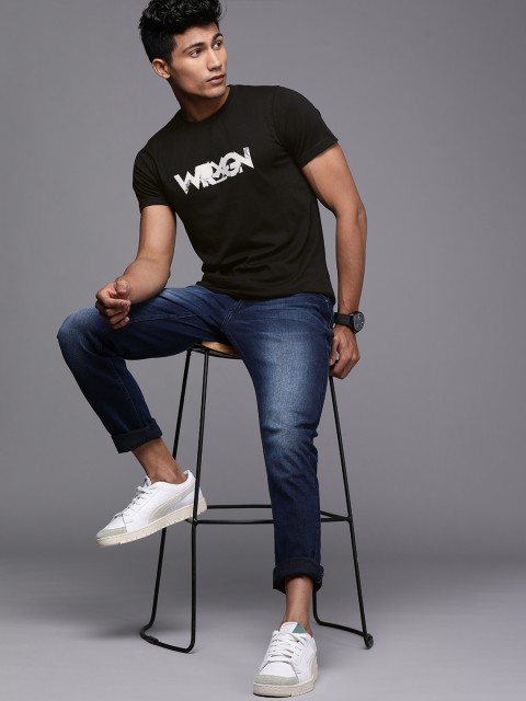 

WROGN Men Black Brand Logo Printed T-shirt
