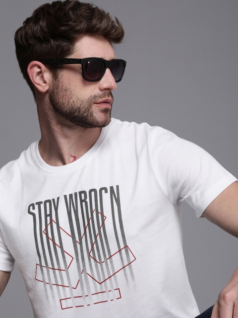 

WROGN Men White & Charcoal Grey Typography Printed T-shirt
