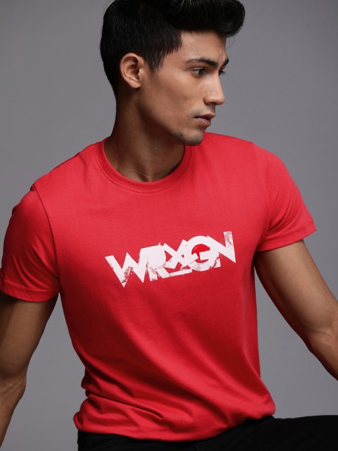 

WROGN Men Red Brand Logo Printed Slim Fit T-shirt
