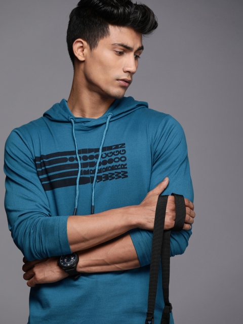 

WROGN Men Teal Blue Brand Logo Printed Slim Fit T-shirt
