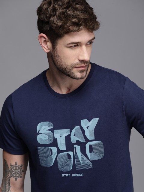 

WROGN Men Blue Typography Printed T-shirt