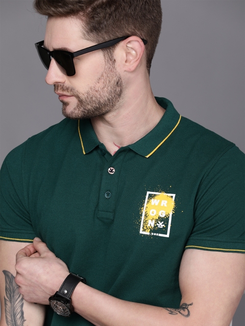 

WROGN Men Green Cotton Polo Collar T-shirt