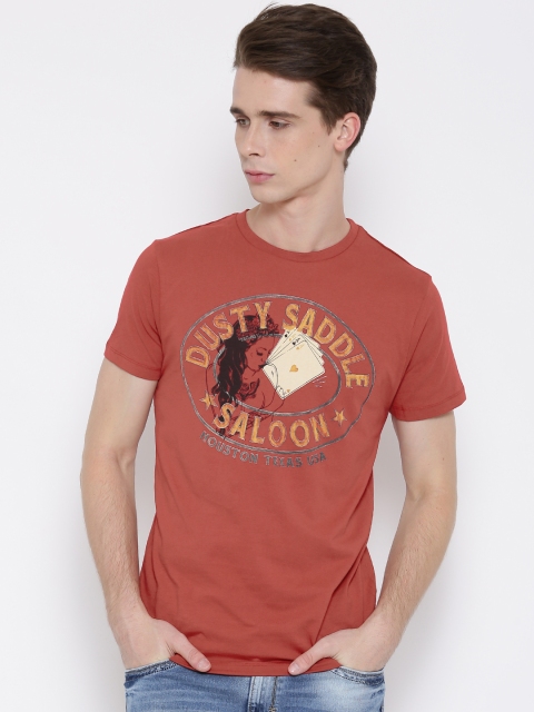 

Jack & Jones Men Brick Red Printed Round Neck T-shirt
