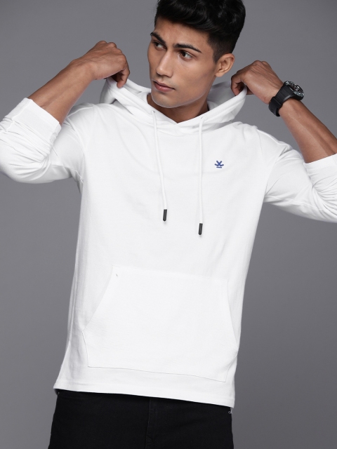 

WROGN Men White Solid Slim Fit Hooded T-shirt