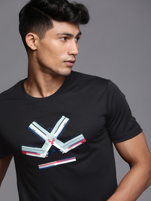 

WROGN ACTIVE Men Black & Blue Brand Logo Printed Slim Fit T-shirt