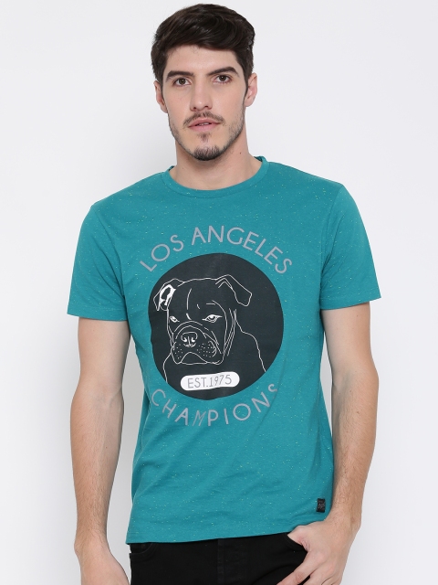 

Jack & Jones Men Teal Green Printed Round Neck T-shirt