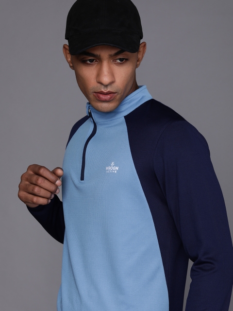 

WROGN ACTIVE Men Blue High Neck Slim Fit T-shirt