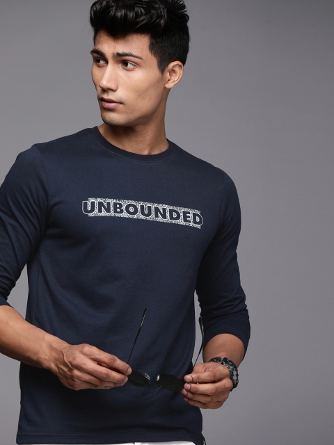 

WROGN Men Navy Blue Typography Printed Slim Fit T-shirt
