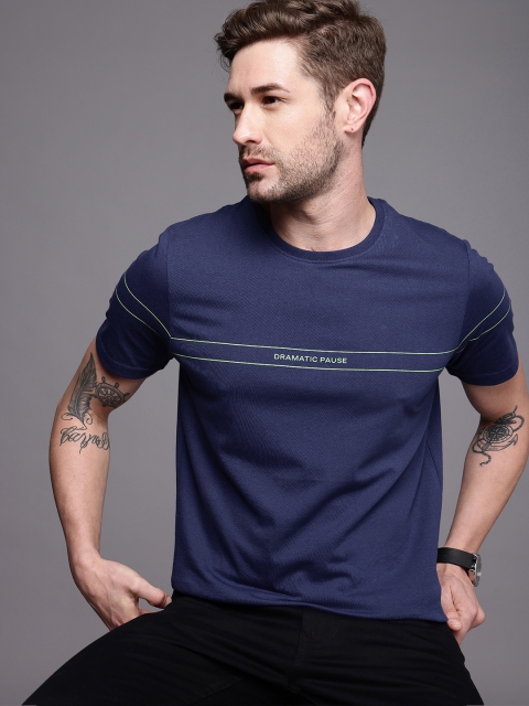 

WROGN Men Navy Blue Typography Printed Slim Fit T-shirt