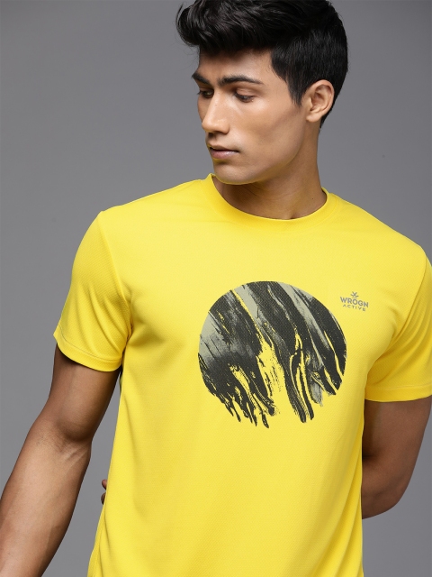 

WROGN ACTIVE Men Yellow & Charcoal Grey Graphic Print T-shirt