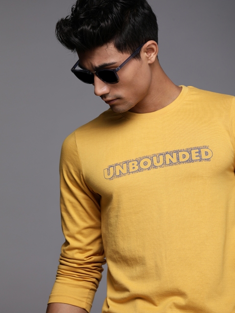 

WROGN Men Mustard Yellow Typography Printed Slim Fit T-shirt