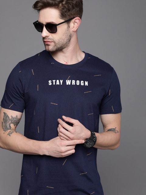 

WROGN Men Navy Blue Typography Printed Slim Fit T-shirt