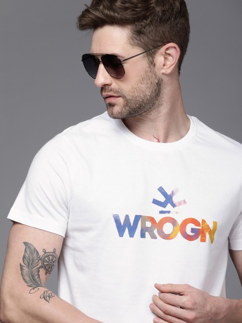

WROGN Men White Brand Logo Printed Slim Fit T-shirt