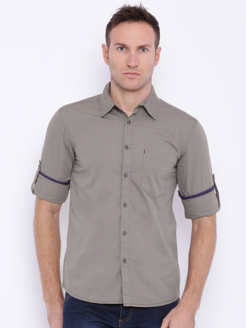 

Slub Men Taupe Regular Fit Casual Shirt