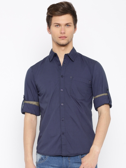 

Slub Men Navy Regular Fit Solid Casual Shirt, Navy blue