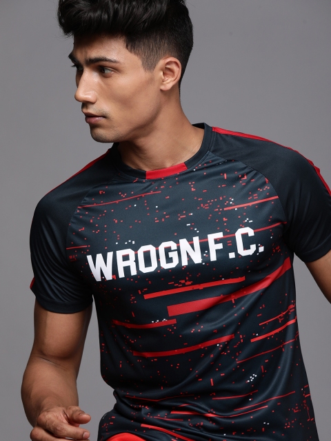 

WROGN ACTIVE Men Navy Blue & White Printed Slim Fit T-shirt