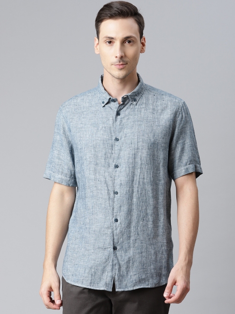 

Marks & Spencer Men Blue Solid Linen Casual Shirt
