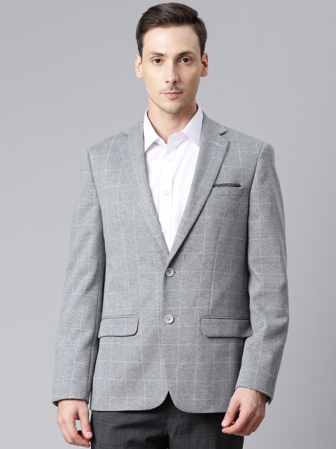 

Marks & Spencer Men Grey Melange & White Slim Fit Checked Formal Blazer