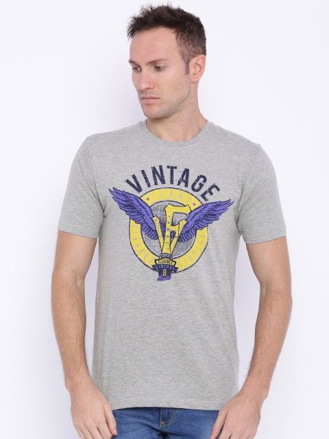 

Slub Men Grey Melange Printed Round Neck T-shirt