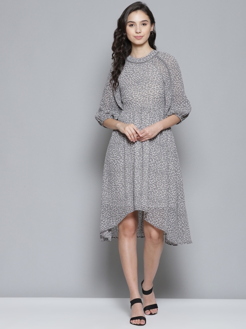 

Femella Women Grey & Black Animal Print A-Line Midi Dress