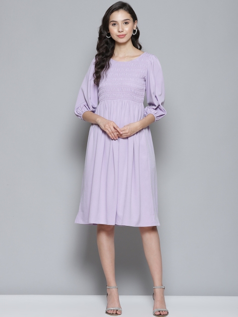 

Femella Women Lavender Solid A-Line Midi Dress