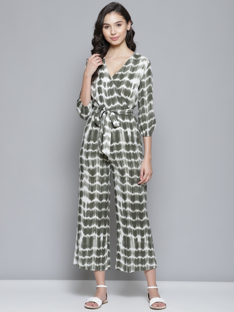 

Femella Olive Green & White Dyed Basic Jumpsuit with Belt