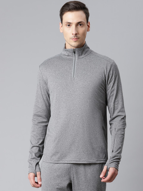 

Marks & Spencer Men Grey Melange Solid Mock Neck T-shirt