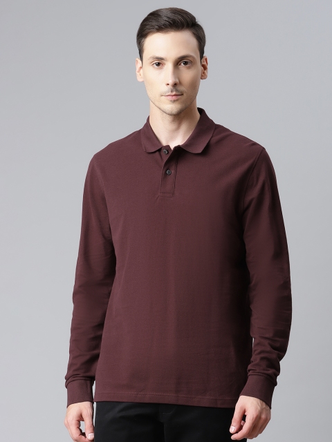

Marks Spencer Men Burgundy Pure Cotton Polo Collar Pure Cotton T-shirt