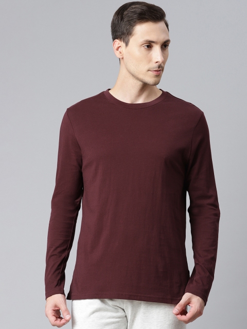 

Marks Spencer Men Burgundy Pure Cotton T-shirt