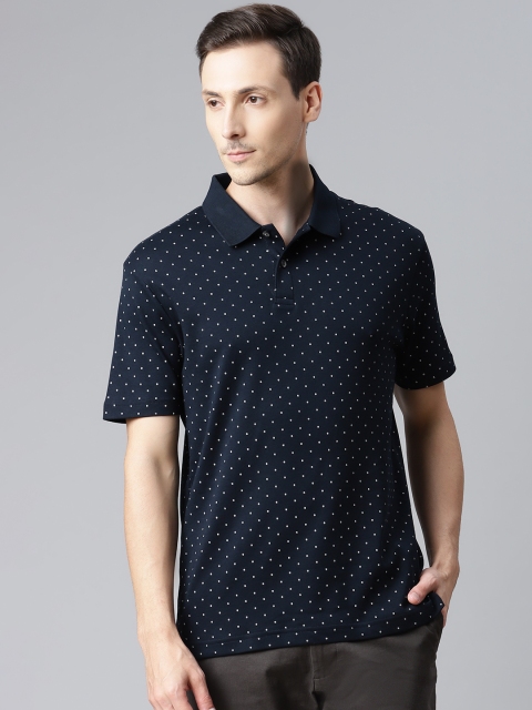 

Marks & Spencer Men Navy Blue & White Printed Cotton Polo Collar T-shirt