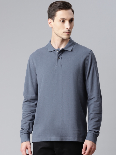

Marks Spencer Men Blue Pure Cotton Polo Collar Pure Cotton T-shirt