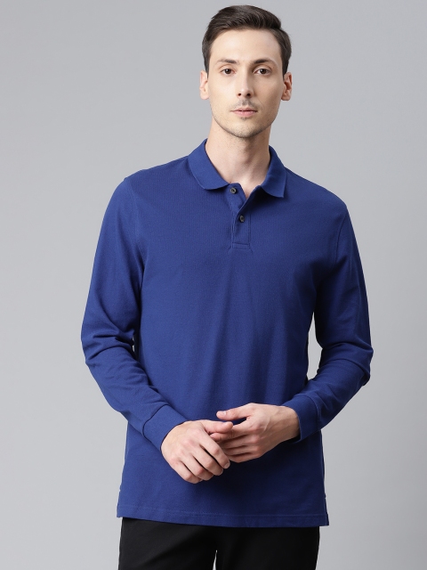

Marks & Spencer Men Blue Solid Polo Collar Pure Cotton T-shirt