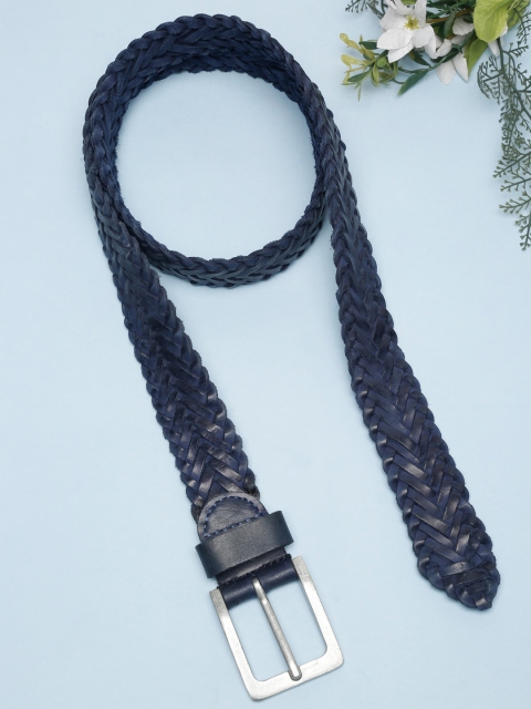 

Teakwood Leathers Men Navy Blue Woven Design Non Reversible Casual Leather Belt