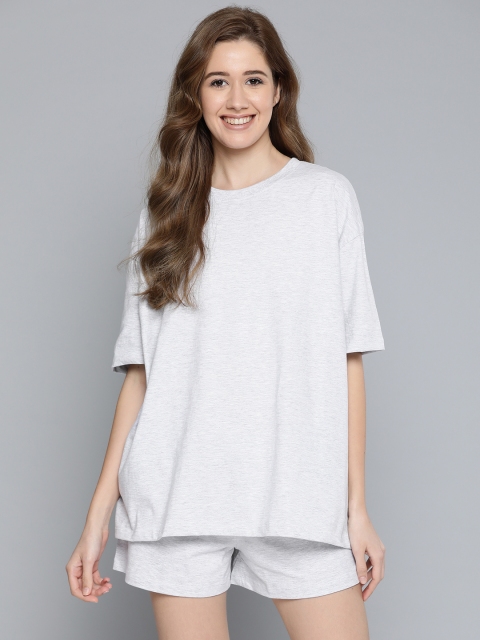

HERE&NOW Women Grey Melange Solid Shorts Set