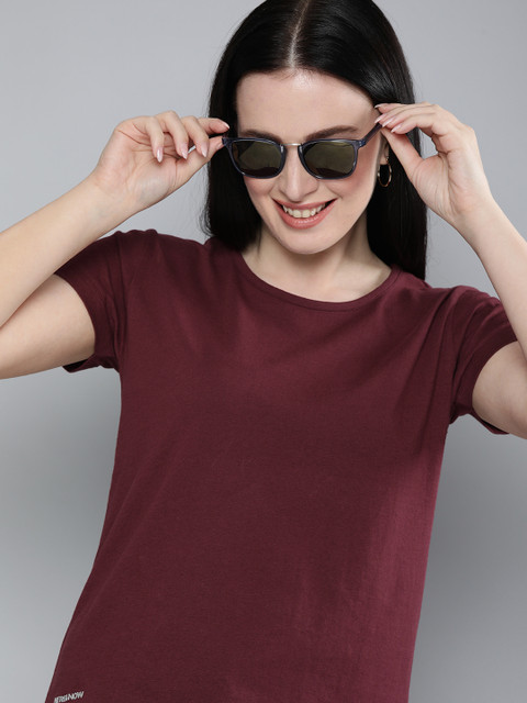 

HERENOW Women Maroon Round Neck Pure Cotton T-shirt