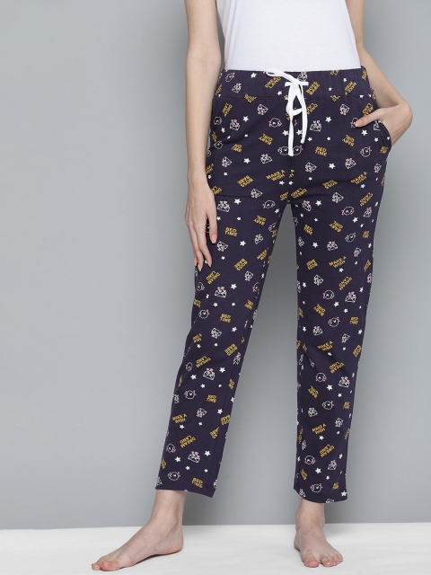 

HERE&NOW Women Navy-Blue Typography Printed Pure Cotton Lounge Pants